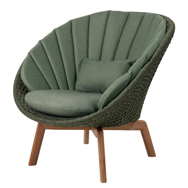Cane line Peacock lounge chair Dark green, medium flat Cane-line Soft Rope w/teak and Dark green, Cane-line Link cushion