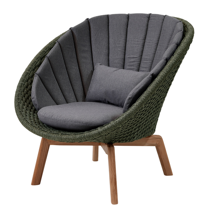 Cane line Peacock lounge chair Dark green, medium flat Cane-line Soft Rope w/teak and Grey, Cane-line Natté cushion
