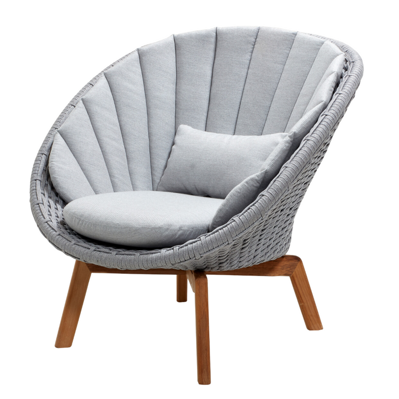 Cane line Peacock lounge chair Light grey, medium flat Cane-line Soft Rope w/teak and Light grey, Cane-line Natté cushion