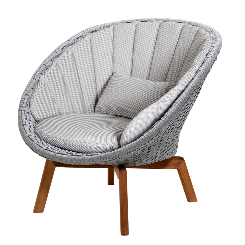 Cane line Peacock lounge chair Light grey, medium flat Cane-line Soft Rope w/teak and Light grey, Cane-line Natté cushion