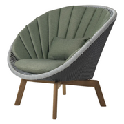 Cane line Peacock lounge chairGrey/light grey, small flat Cane-line Weave w/teak and Dark green, Cane-line Link cushion