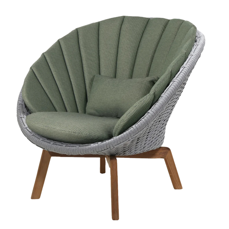 Cane line Peacock lounge chair Light grey, medium flat Cane-line Soft Rope w/teak and Dark green, Cane-line Link cushion