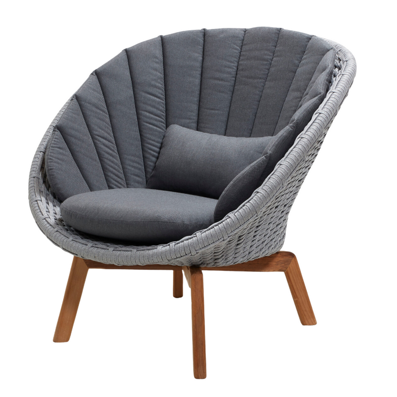 Cane line Peacock lounge chair Light grey, medium flat Cane-line Soft Rope w/teak and Grey, Cane-line Natté cushion