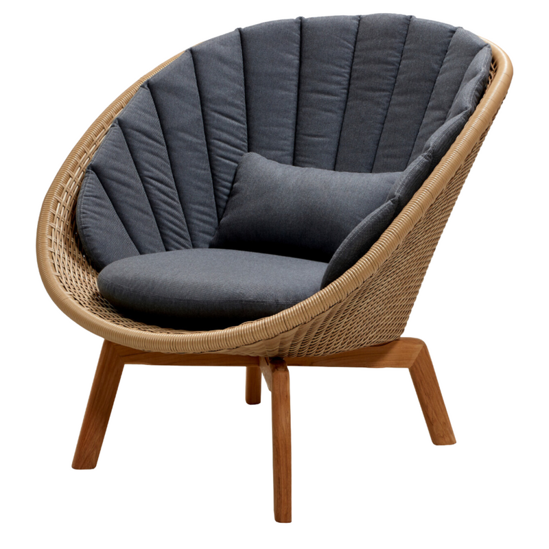 Cane line Peacock lounge chair Natural, large flat Cane-line Weave w/teak and Grey, Cane-line Natté cushion