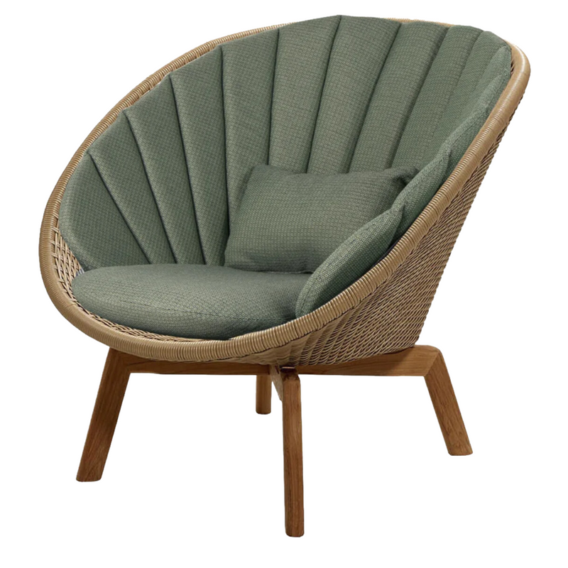 Cane line Peacock lounge chair Natural, large flat Cane-line Weave w/teak and Dark green, Cane-line Link cushion