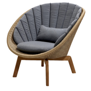 Cane line Peacock lounge chair Natural, large flat Cane-line Weave w/teak and Grey, Cane-line Natté cushion