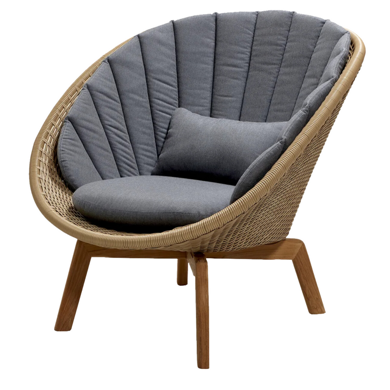 Cane line Peacock lounge chair Natural, large flat Cane-line Weave w/teak and Grey, Cane-line Natté cushion