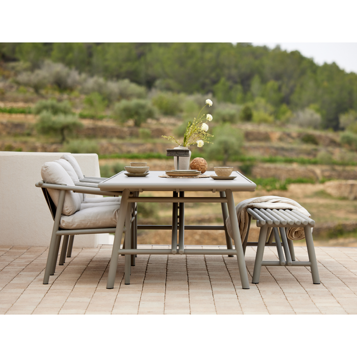 cane-line Sticks dining table taupe and taupe table top with dining chair and bench lifestyle