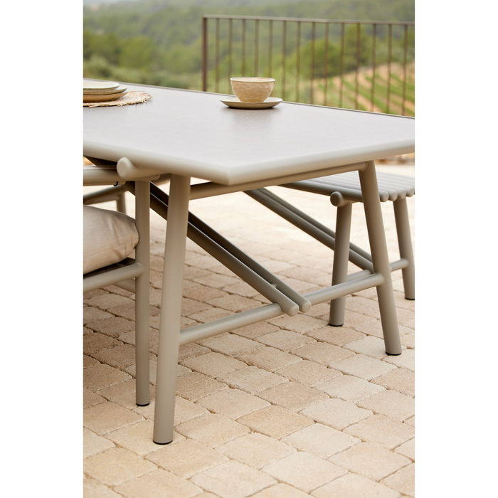 cane-line Sticks dining table taupe and taupe table top with dining chair and bench lifestyle