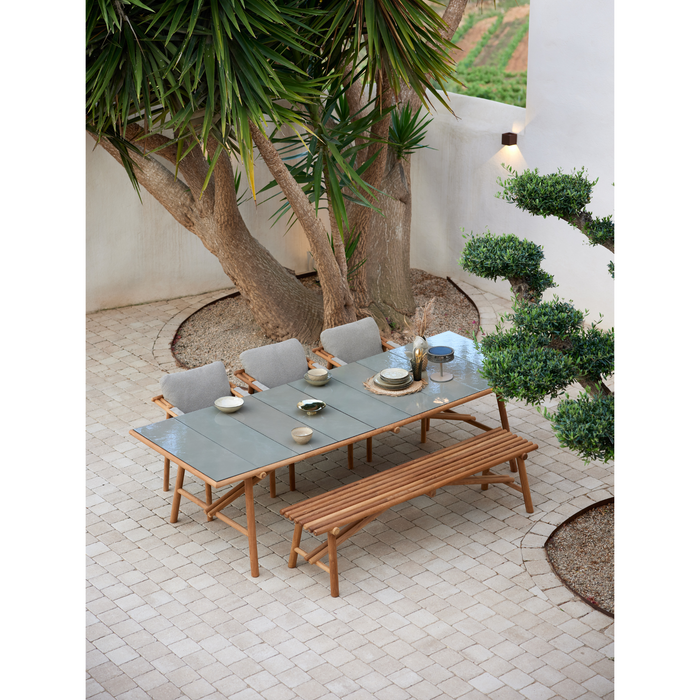 cane-line Sticks dining table teak and taupe table top with dining chair and bench lifestyle