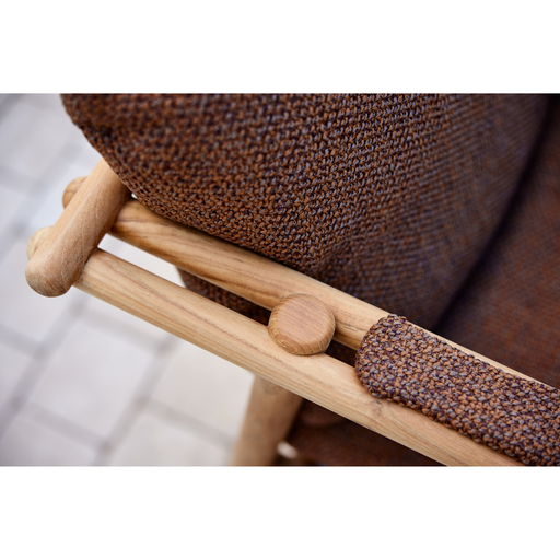 cane line Sticks armchair Teak Umber brown Cane line Rise cushion texture lifestyle